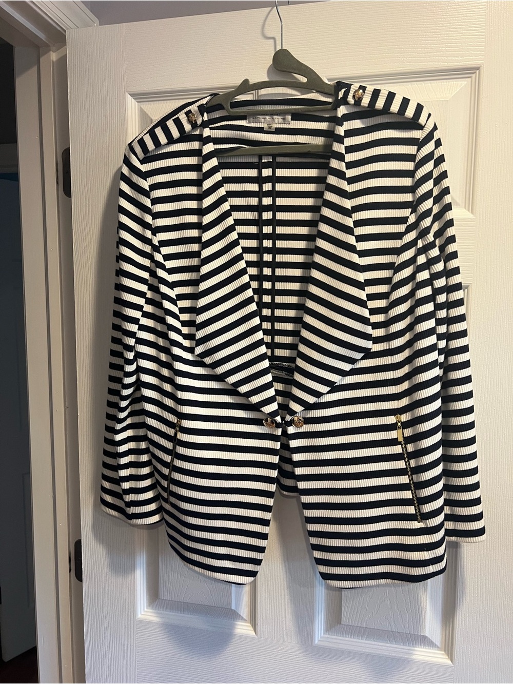 Tahari Black & White Striped Open-Front Blazer